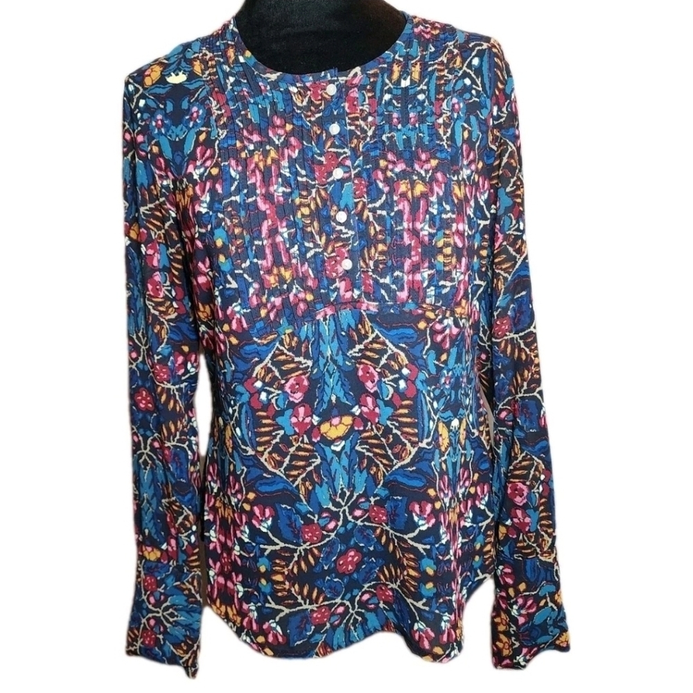 Women's Sz S Converse One Star Vibrant Floral Blouse Peasant Boho Balloon Sleeve